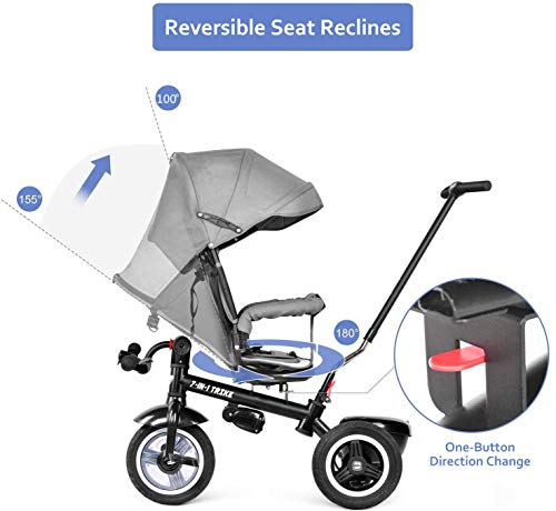 besrey 7 en 1 Triciclos Bebes reclinable con Asiento Giratorio, Triciclo para Bebe Nino evolutivo Infantil Trike Cochecito