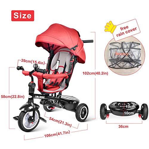 besrey 7 en 1 Triciclos Bebes reclinable con Asiento Giratorio, Triciclo para Bebe Nino evolutivo Infantil Trike Cochecito