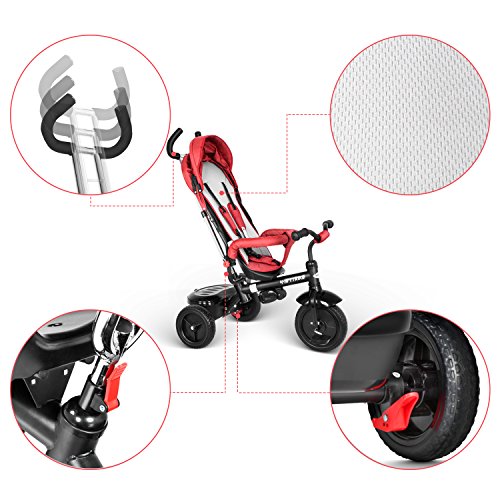 besrey Triciclo Bebé, Triciclo Evolutivo 4 En 1 Trike Bicicleta para Bebe Nino (1-6 año) con Mango y Cubierta de Lluvia, función Silla de Paseo