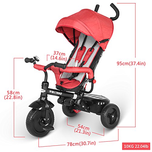 besrey Triciclo Bebé, Triciclo Evolutivo 4 En 1 Trike Bicicleta para Bebe Nino (1-6 año) con Mango y Cubierta de Lluvia, función Silla de Paseo