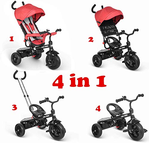 besrey Triciclo Bebé, Triciclo Evolutivo 4 En 1 Trike Bicicleta para Bebe Nino (1-6 año) con Mango y Cubierta de Lluvia, función Silla de Paseo