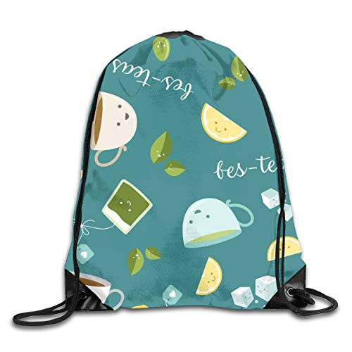 Best Tea Friends BES teas Teal Drawstring Gym Bag for Women and Men Polyester Gym Sack String Backpack for Sport Workout, School, Travel, Books 14.17 X 16.9 Inch