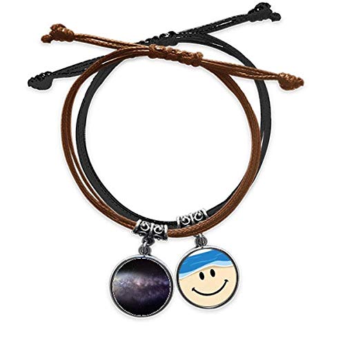 Bestchong Pulsera elíptica con patrón de nebulosa cósmica, cuerda para la mano, correa de piel, cara sonriente