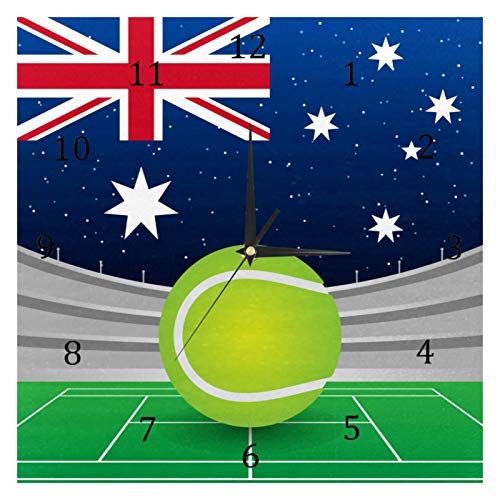 BestIdeas Reloj de pared con diseño de bandera británica de tenis australiano, funciona con pilas, para dormitorio, salón, cocina, oficina, decoración del hogar, silencioso y sin tictac.