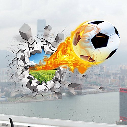 BestOfferBuy Realista Efecto Pared Rota Pelota de Futbol 3D DIY PVC Vinilo Adhesivo Mural