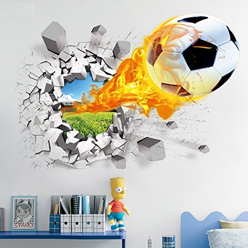 BestOfferBuy Realista Efecto Pared Rota Pelota de Futbol 3D DIY PVC Vinilo Adhesivo Mural