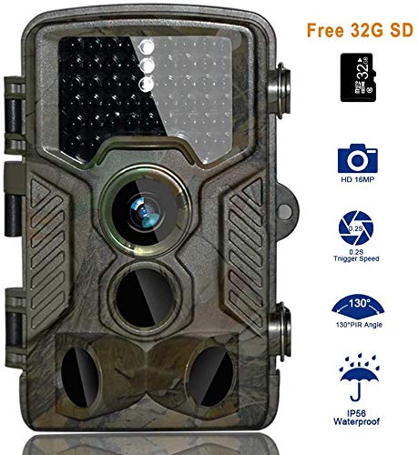 BestoU Cámara de Caza 16MP 1080P HD Nocturna para Vigilancia Trail Cámara Impermeable 46 IR Invisible 3 PIR Sensor de Movimiento（2.4" LCD ） Visión Nocturna de Caza, con 32GB Micro SD