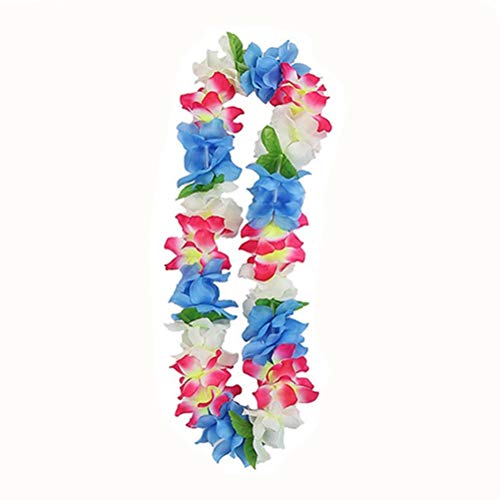 BESTOYARD Hawaii Hula Grass Falda Flor Danza Rendimiento Traje Head Loop Collar Muñequera Juego de Tela para Mujer (Azul)