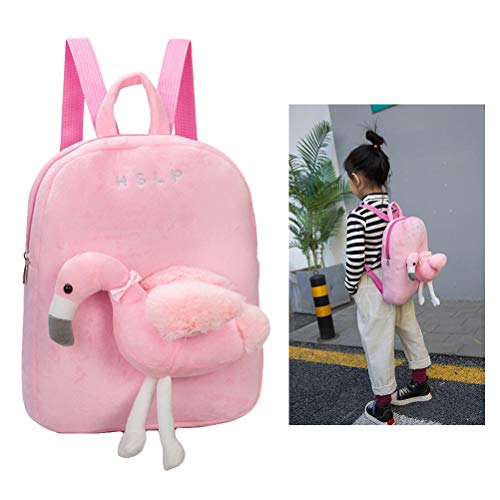 BESTOYARD - Mochila Infantil con diseño de Flamenco, Bolso de Peluche con Peluche extraíble, Color Rosa