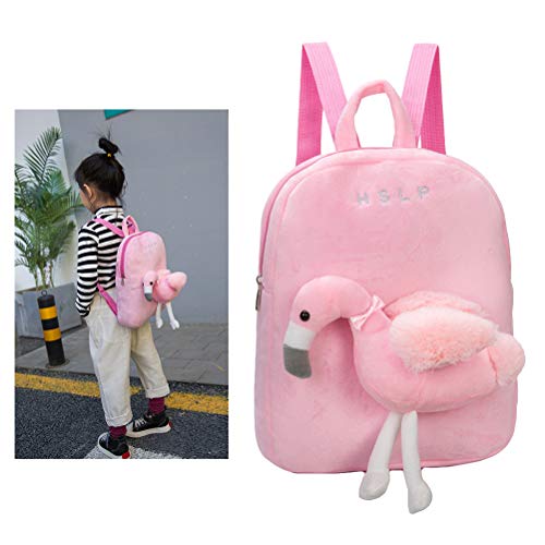 BESTOYARD - Mochila Infantil con diseño de Flamenco, Bolso de Peluche con Peluche extraíble, Color Rosa