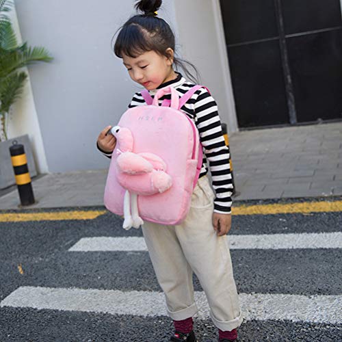 BESTOYARD - Mochila Infantil con diseño de Flamenco, Bolso de Peluche con Peluche extraíble, Color Rosa