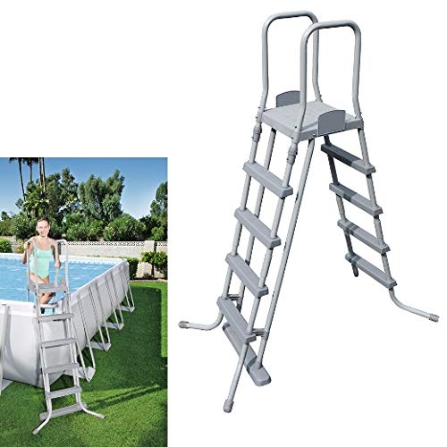 Bestway 58332 - Escalera para piscinas de 132 cm, con plataforma, 1 unidad, Gris