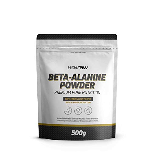 Beta Alanina en polvo de HSN | Suplemento para Mejorar Rendimiento Deportivo | 100% Pura, Ideal para Esfuerzos de Alta Intensidad | Vegano, Sin Gluten, Sin Lactosa, Sin Sabor, 500g