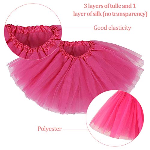 BETOY 2 pcs Mujeres Faldas Enaguas Cortas Tul Plisada Fiesta Tutu Ballet,Faldas Tul Mujer Enaguas Cortas Tutus Ballet Mini para Vestidos para Vestirse Disfraces Danza（Rosa）