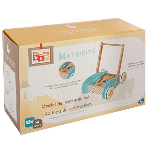 Betoys - 131992 - Carrito y Juego de construcción de Madera - Multicolor