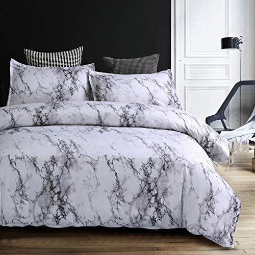 Betrothales Juego De Funda Nórdica De Moderna Lino De Cama 135X200Cm Patrón De Mármol Gris Blanco Cubierta De Edredón De Microfibra De Estilo Moderno Con Cierre De Cremallera Juego De Sábanas Para Niñ