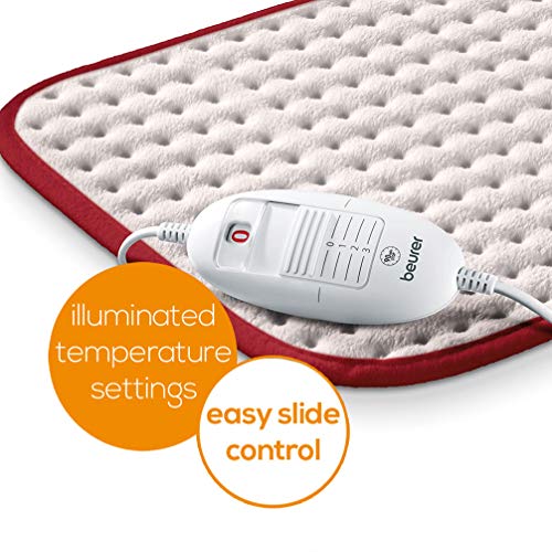 Beurer HK Comfort Almohadilla eléctrica térmica, transpirable, tacto suave, calentamiento ultrarápido, función apagado automático 90 minutos, lavable, 3 potencias, display iluminado, 40x33 cm, blanca