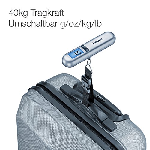 Beurer LS06 - Básculapara Maletas, Capacidad de 40 kg, Ideal para Viajes, Color Plata/Blanco