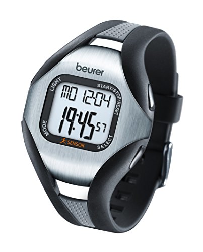 Beurer PM18 - Pulsómetro sin correa pectoral, medidor de ritmo cardíaco, sensor de actividad multidimensional calcula el número de pasos, alarma ritmo cardíaco, color negro