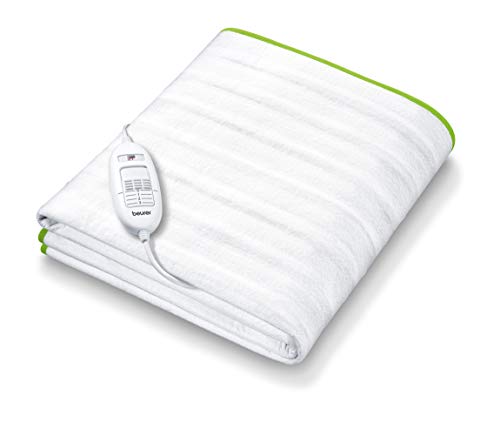 Beurer TS15 Calientacamas individual con tiras de sujeción, transpirable, tacto suave, lavable, 3 potencias, display iluminado, cama individual, 80x150cm, blanco, 303.00