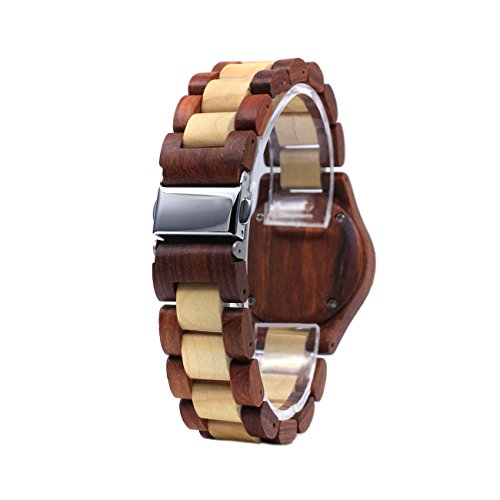 Bewell Sandalwood Reloj de Las Mujeres pequeñas Cara de Madera Pulsera Simple Reloj de Pulsera para Las Mujeres Ligero y Nightlight W020AL (Sándalo Rojo y Madera de Arce)