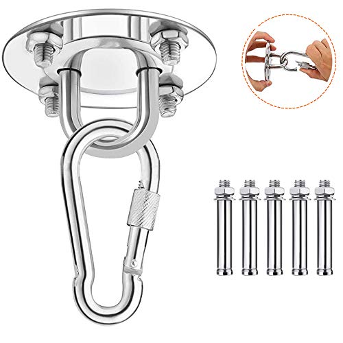 BEYAOBN 28PCS Inoxidable Ganchos de Techo,Silla Colgante con Gancho de Techo,Suspensión de Hamaca con Mosquetón y Gancho Giratorio,para Colgar Hamaca Columpio, Sillon Colgante y Saco Boxeo