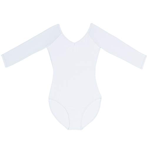 Bezioner Maillot de Danza Gimnasia Leotardo Clásico Ballet Vestido para Niñas Mujer Blanco,M=150-155 cm