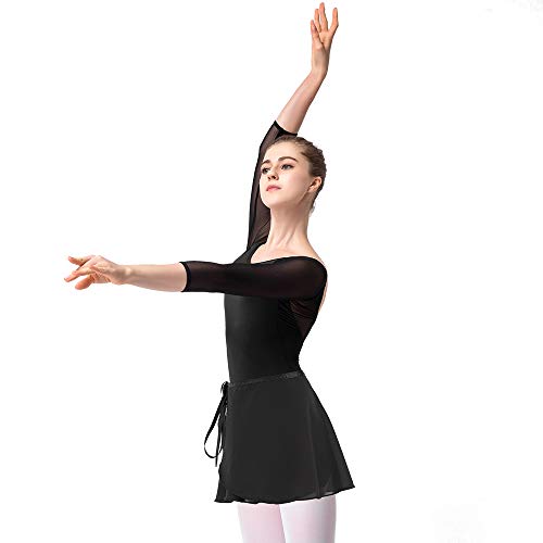 Bezioner Maillot de Danza Gimnasia Leotardo Clásico Ballet Vestido para Niñas Mujer Negro con Falda,L=155-160 cm