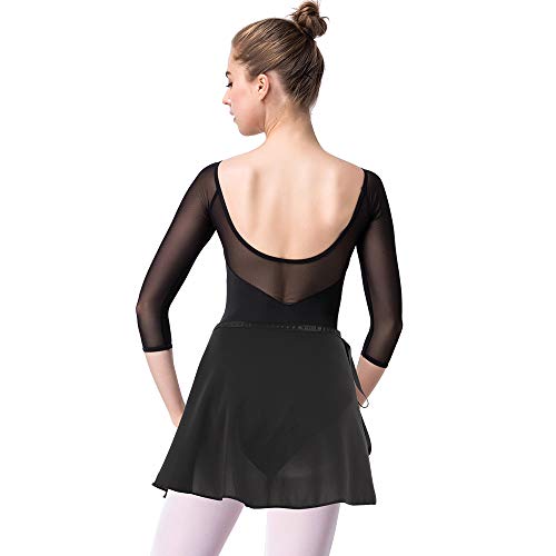 Bezioner Maillot de Danza Gimnasia Leotardo Clásico Ballet Vestido para Niñas Mujer Negro con Falda,L=155-160 cm