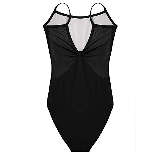 Bezioner Maillot de Danza Gimnasia Leotardo Clásico Body de Ballet para Mujer Negro XL