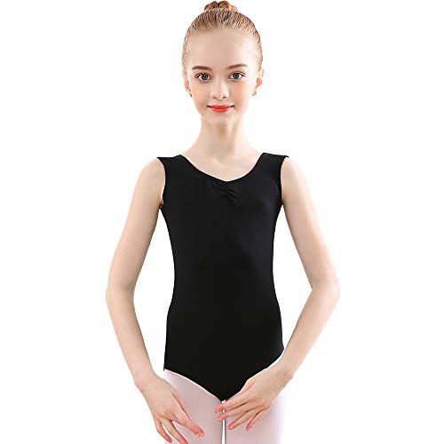 Bezioner Maillot de Danza Gimnasia Leotardos de Ballet de Algodón sin Mangas para Niñas y Mujer Negro 110