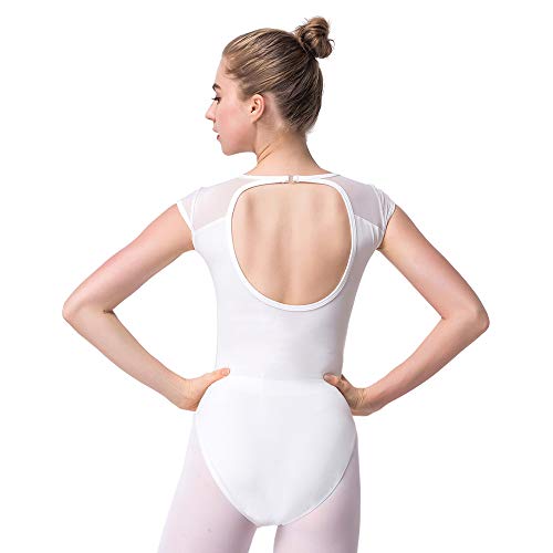 Bezioner Maillot de Danza Leotardos de Ballet Gimnasia Body Clásico para Mujer y Niñas Blanco M