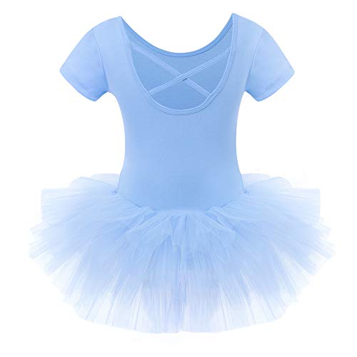 Bezioner Maillot de Danza Tutú Vestido de Ballet Gimnasia Leotardo Algodón Body Clásico para Niña Azul 120