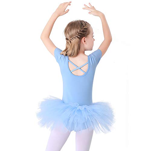 Bezioner Maillot de Danza Tutú Vestido de Ballet Gimnasia Leotardo Algodón Body Clásico para Niña Azul 120