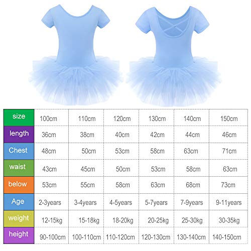 Bezioner Maillot de Danza Tutú Vestido de Ballet Gimnasia Leotardo Algodón Body Clásico para Niña Azul 120