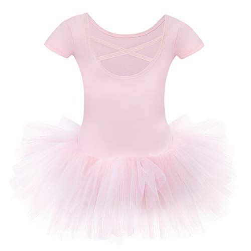 Bezioner Maillot de Danza Tutú Vestido de Ballet Gimnasia Leotardo Algodón Body Clásico para Niña Rosa 110