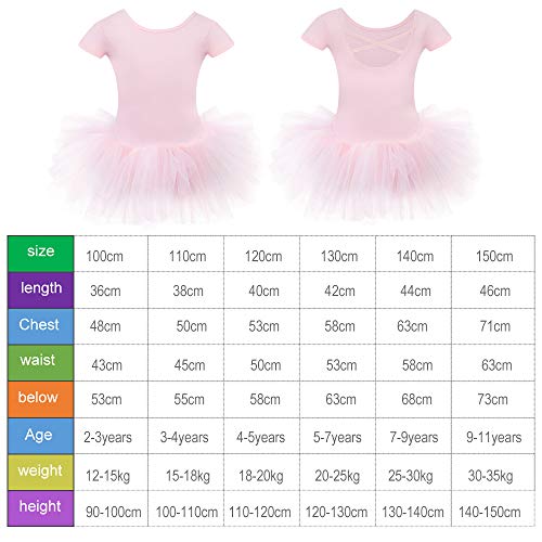 Bezioner Maillot de Danza Tutú Vestido de Ballet Gimnasia Leotardo Algodón Body Clásico para Niña Rosa 110