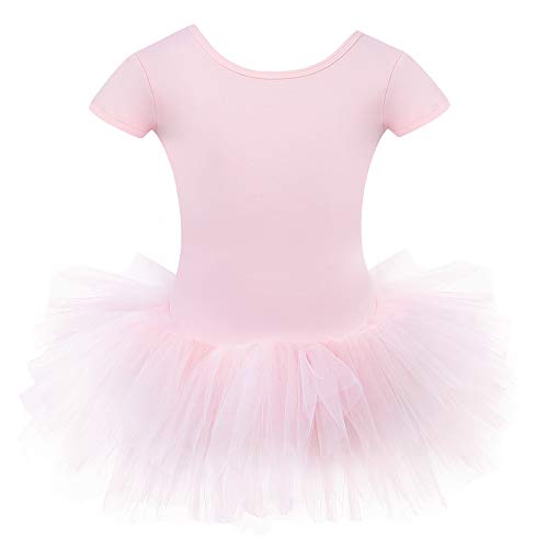 Bezioner Maillot de Danza Tutú Vestido de Ballet Gimnasia Leotardo Algodón Body Clásico para Niña Rosa 120