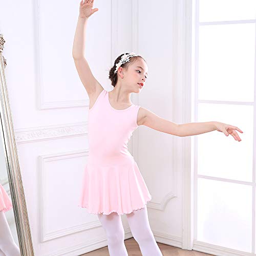 Bezioner Niña Vestido de Ballet Maillot de Danza Gimnasia Clásico Tutú sin Mangas con Falda Rosa 120