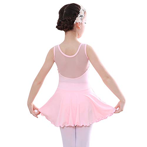 Bezioner Niña Vestido de Ballet Maillot de Danza Gimnasia Clásico Tutú sin Mangas con Falda Rosa 120