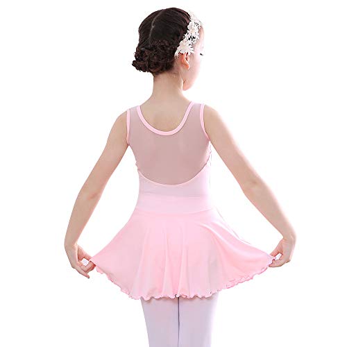 Bezioner Niña Vestido de Ballet Maillot de Danza Gimnasia Clásico Tutú sin Mangas con Falda Rosa 130