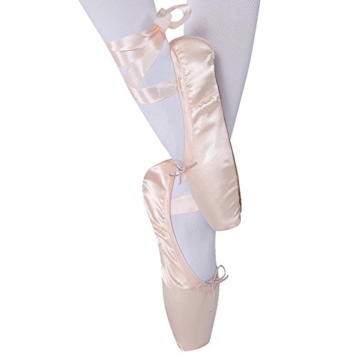 Bezioner-Shop Zapatos de Ballet Niños y Zapatos Adultos Punta con Cintas y Toe Pads (Rosado, 34)