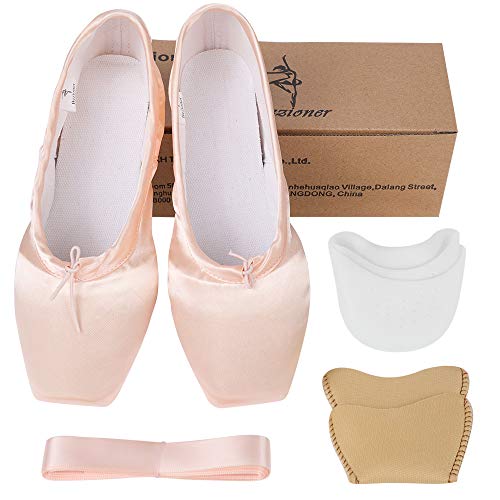 Bezioner-Shop Zapatos de Ballet Niños y Zapatos Adultos Punta con Cintas y Toe Pads (Rosado, 37)