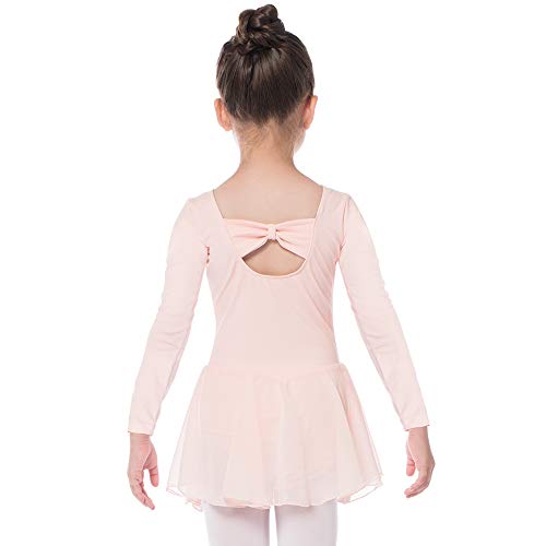 Bezioner Vestido de Ballet Maillot de Danza Gimnasia Leotardo Algodón Body Clásico para Niña (120 (110-120cm,6-7 años), Rosa Manga Larga)