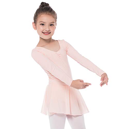 Bezioner Vestido de Ballet Maillot de Danza Gimnasia Leotardo Algodón Body Clásico para Niña (120 (110-120cm,6-7 años), Rosa Manga Larga)