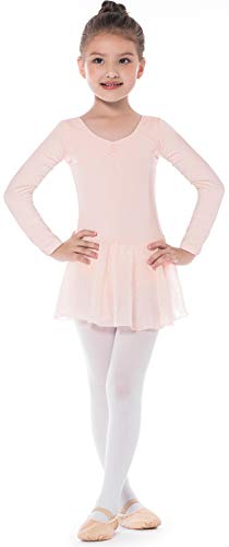 Bezioner Vestido de Ballet Maillot de Danza Gimnasia Leotardo Algodón Body Clásico para Niña (120 (110-120cm,6-7 años), Rosa Manga Larga)