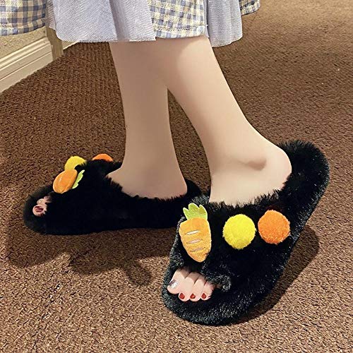 B/H Chanclas Antideslizantes de Felpa para Mujer,Zapatillas de Felpa de Zanahoria caseras, Zapatillas de algodón Cruzadas Lindas de Interior-Negro_40