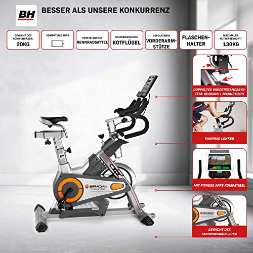 BH Fitness i. SPADA 2 Racing H9356I - Bicicleta de interior con sistema de freno triple (compatible con Android y Apple)