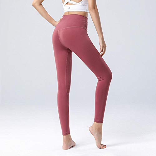 B/H Mujer Fitness Cintura Alta Pantalones,Leggings Deportivos de Tiro Alto para Mujer Medias Entrenamiento,Pantalón Fitness Ejercicio glúteos Mujer-Merlot_S