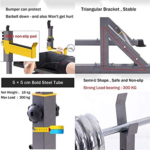 BHHT Estante para Sentadillas Multifunción Estante para Barra Ajustable En Altura Estante para Sentadillas Gimnasio En Casa Levantamiento De Pesas Prensa De Banco Soporte para Sentadillas MAX 300 Kg